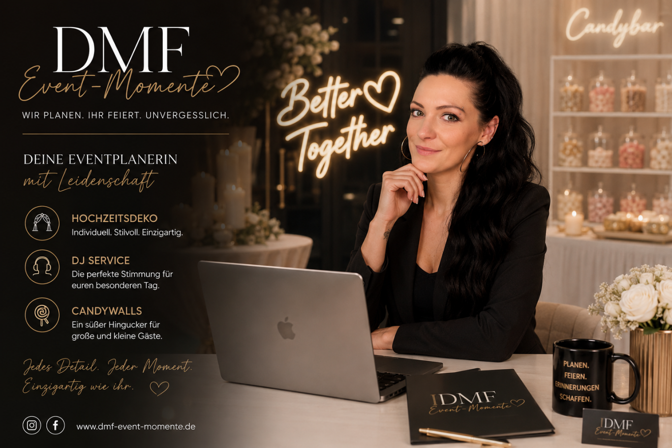 Professionelle Eventplanerin berät Kunden bei der Hochzeitsplanung und Eventorganisation
