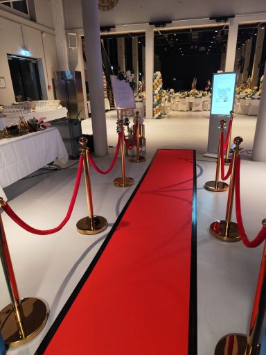 Event-Zubehör roter Teppich leihen Ludwigsburg VIP-Eingang mit rotem Teppich und Kordel-Absperrung im Innenbereich für ein Firmenevent.