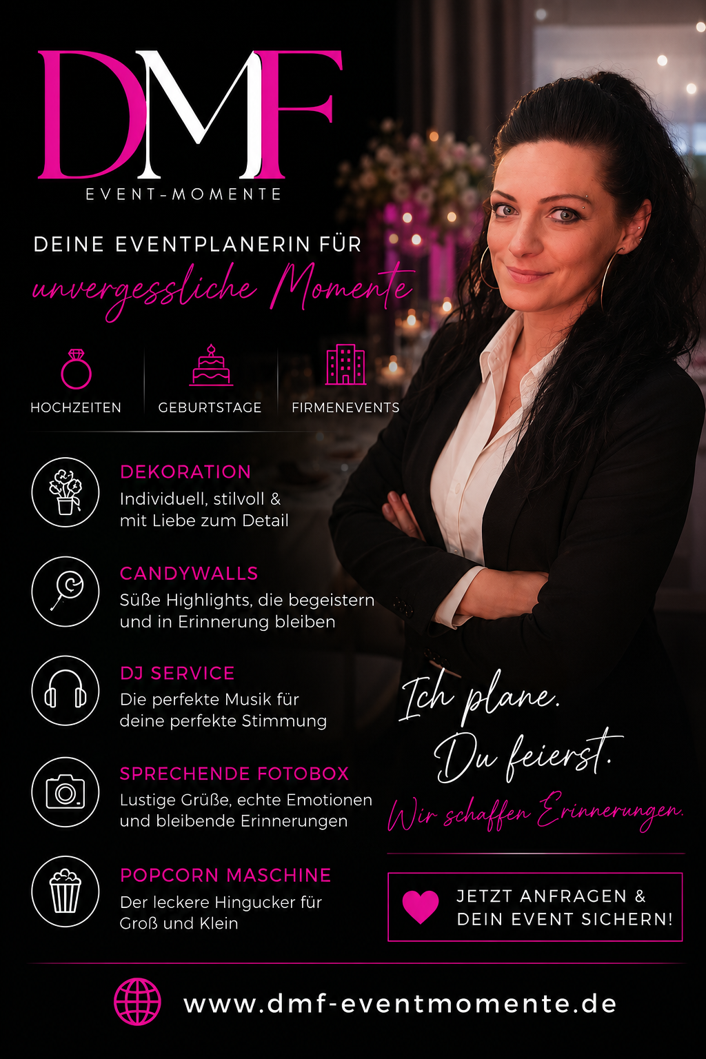 Flyer für unverbindliche Event-Beratung und Event-Planung von DMF Event-Momente